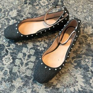 J. Crew Grey and Pearl Ballet Flats